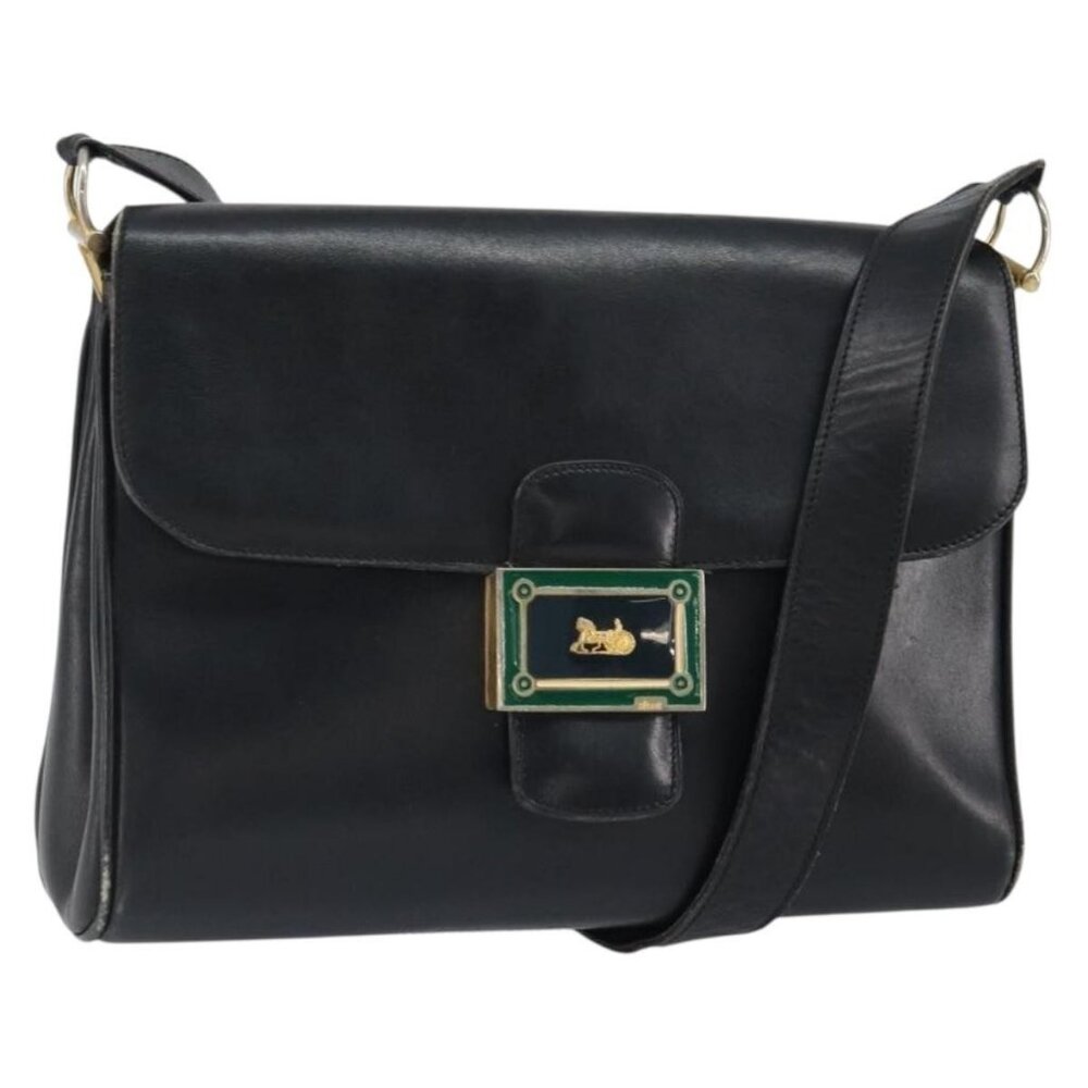 Authentic CELINE Horse Carriage Shoulder Bag Leather Black Gold